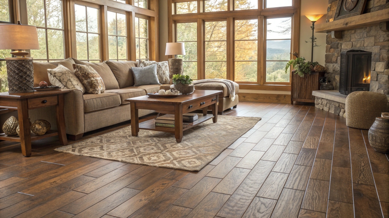 Керамическая плитка и керамогранит в отделке стен гостиной