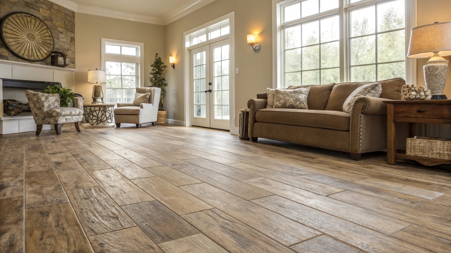 Керамическая плитка и керамогранит в отделке стен гостиной