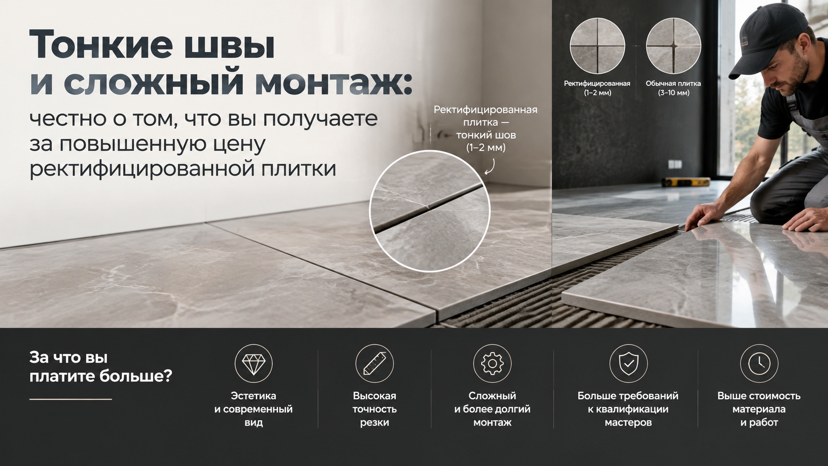 Тонкие швы и сложный монтаж: за что стоит переплачивать при покупке ректифицированной плитки
